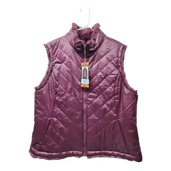 Nicole Miller Jackets & Blazers - Women's Size‎ XXL Nicole Miller Reversible Quilted Faux Fur Vest Wine Color